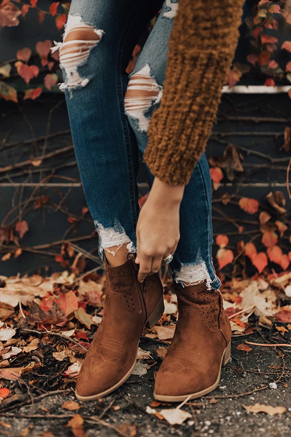 The Ellis Faux Suede Bootie in Chocolate Image - 2