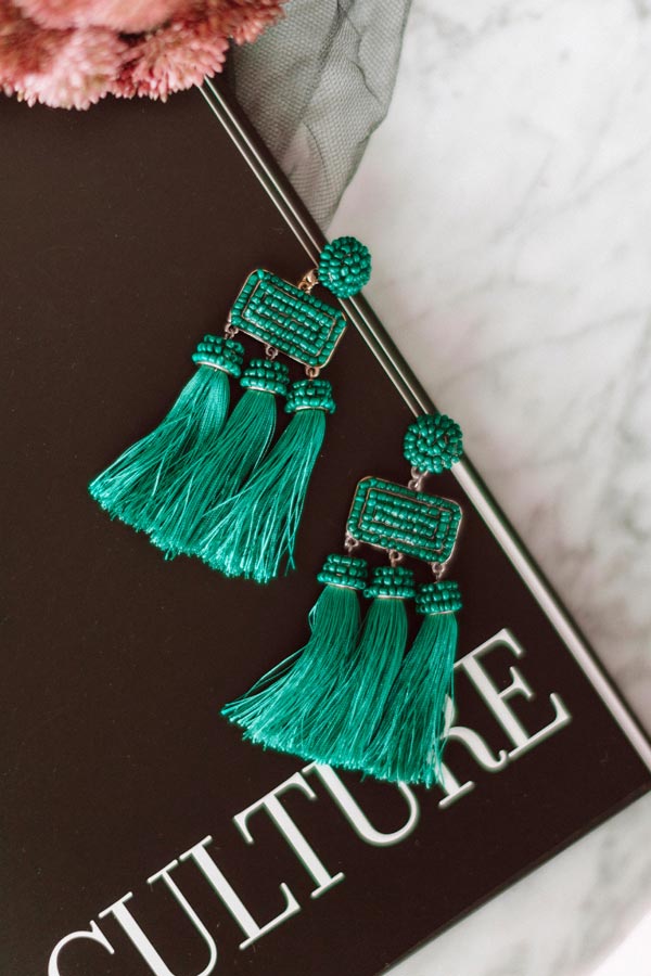 Martini Meet Up Tassel Earrings In Hunter Green