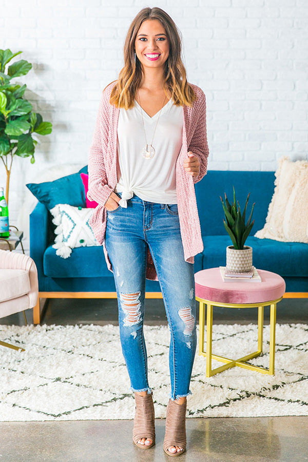 Champagne At The Cabin Chenille Cardigan in Blush Image - 2
