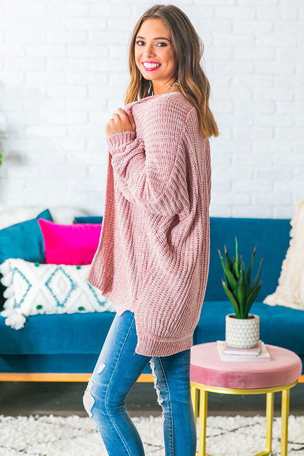 Champagne At The Cabin Chenille Cardigan in Blush Image - 3