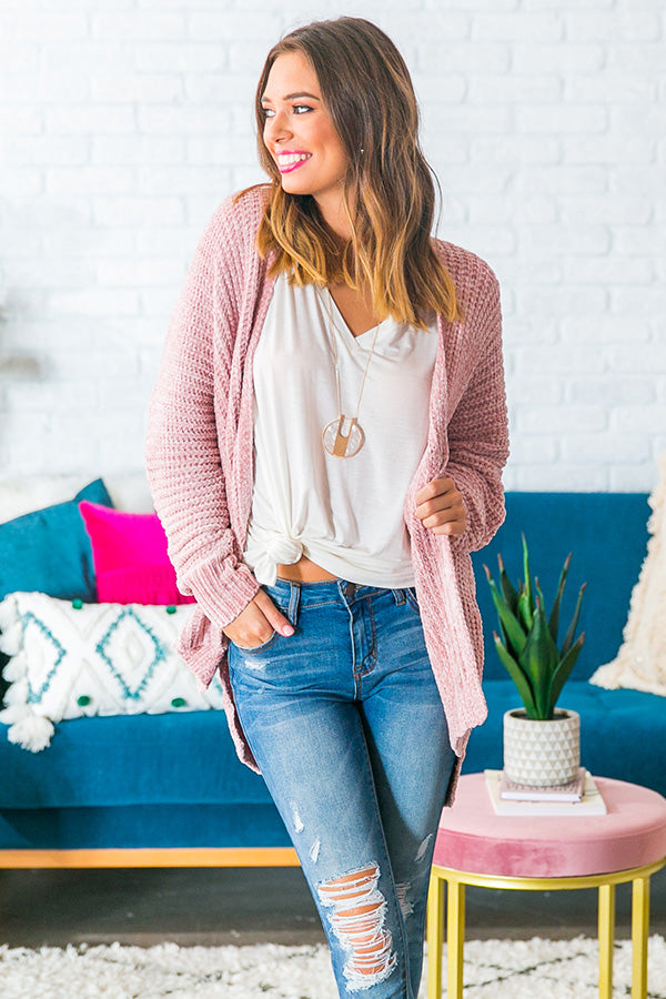 Champagne At The Cabin Chenille Cardigan in Blush Image - 1
