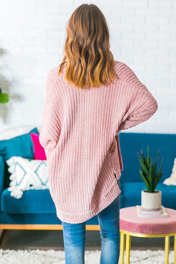 Champagne At The Cabin Chenille Cardigan in Blush Image - 4