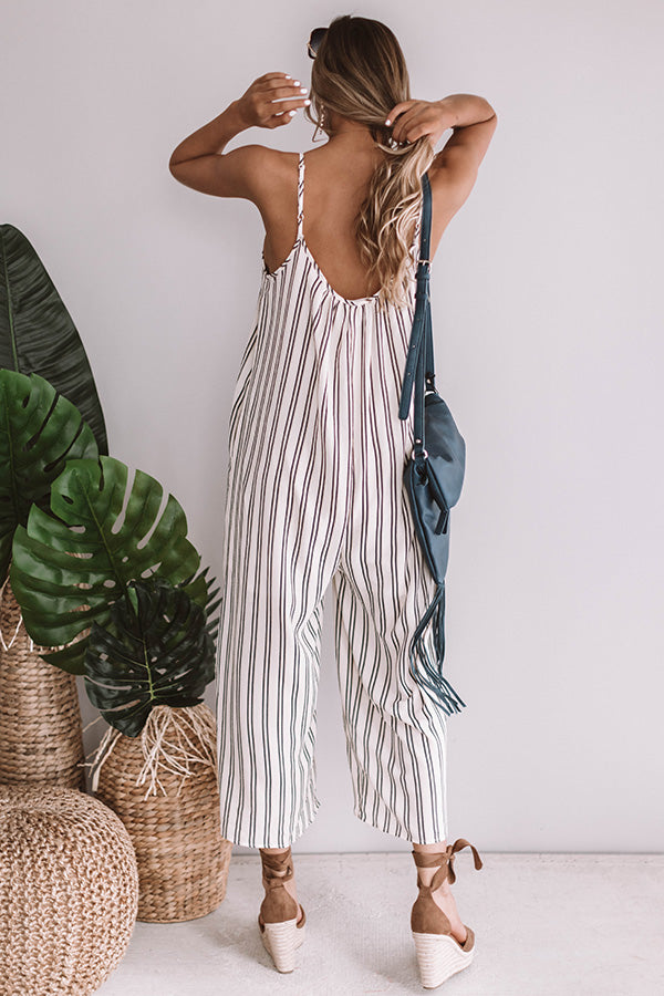 Milan Stripe Jumpsuit in Cream Image - 2