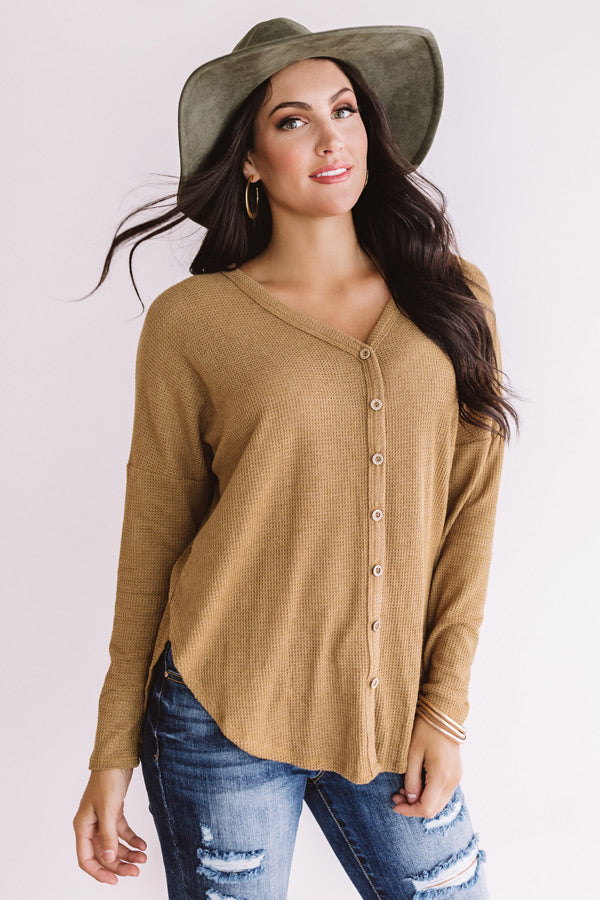 Visiting Vail Waffle Knit Shift Top in Iced Mocha