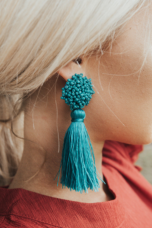 Midnight Kisses Tassel Earrings In Turquoise
