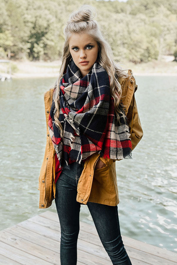 Cabin Cuddles Blanket Scarf In Navy