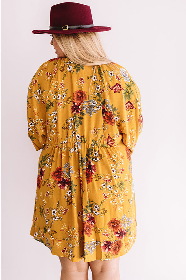 Harvest Happiness Floral Shift Dress in Mustard Curves Image - 5