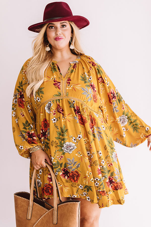 Harvest Happiness Floral Shift Dress in Mustard Curves Image - 2