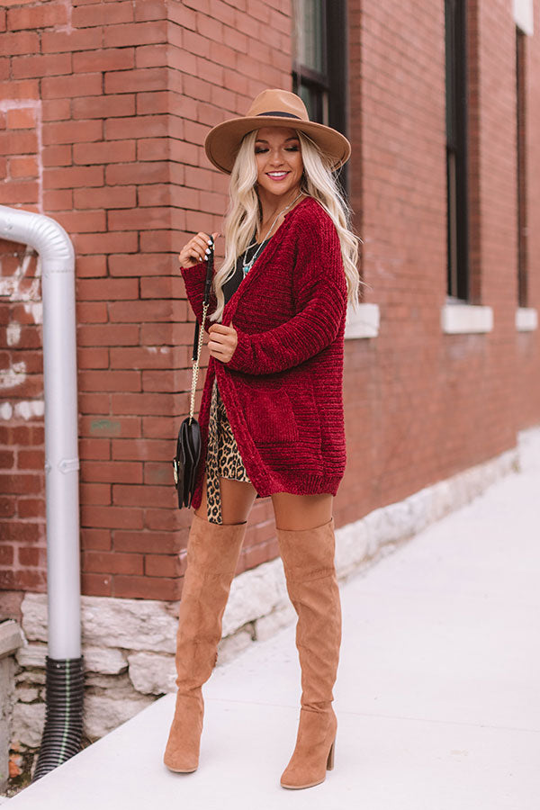 Better Bundle Up Chenille Cardigan in Wine