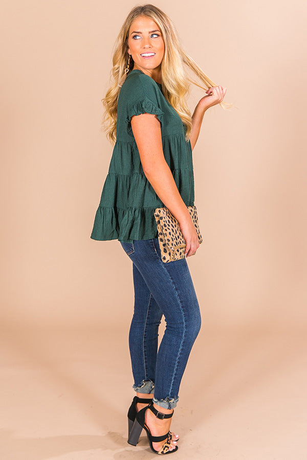 Coffee Date Crushin' Babydoll Top In Hunter Green Image - 3