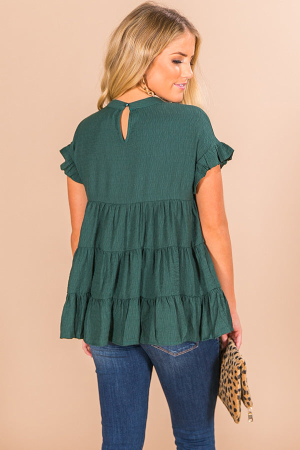 Coffee Date Crushin' Babydoll Top In Hunter Green Image - 4