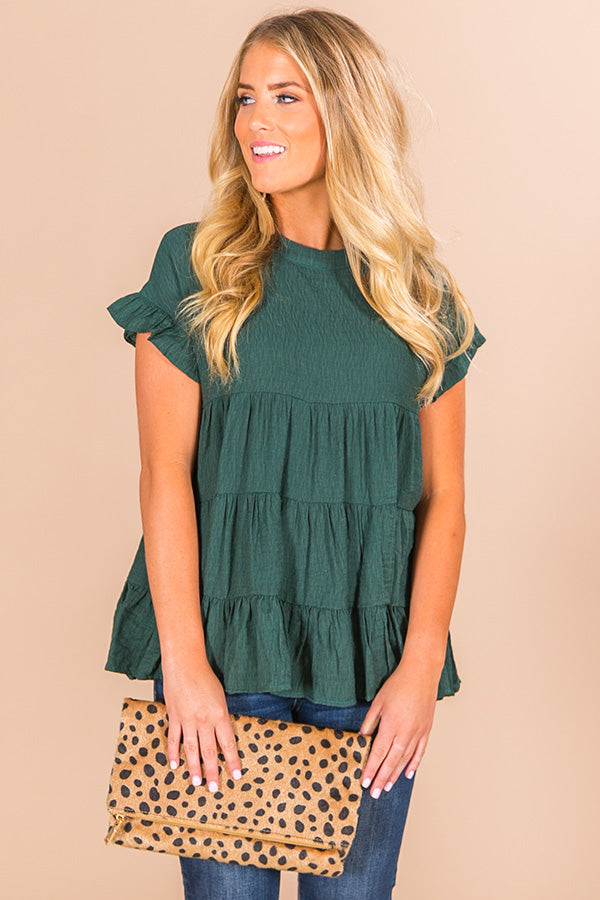 Coffee Date Crushin' Babydoll Top In Hunter Green Image - 2