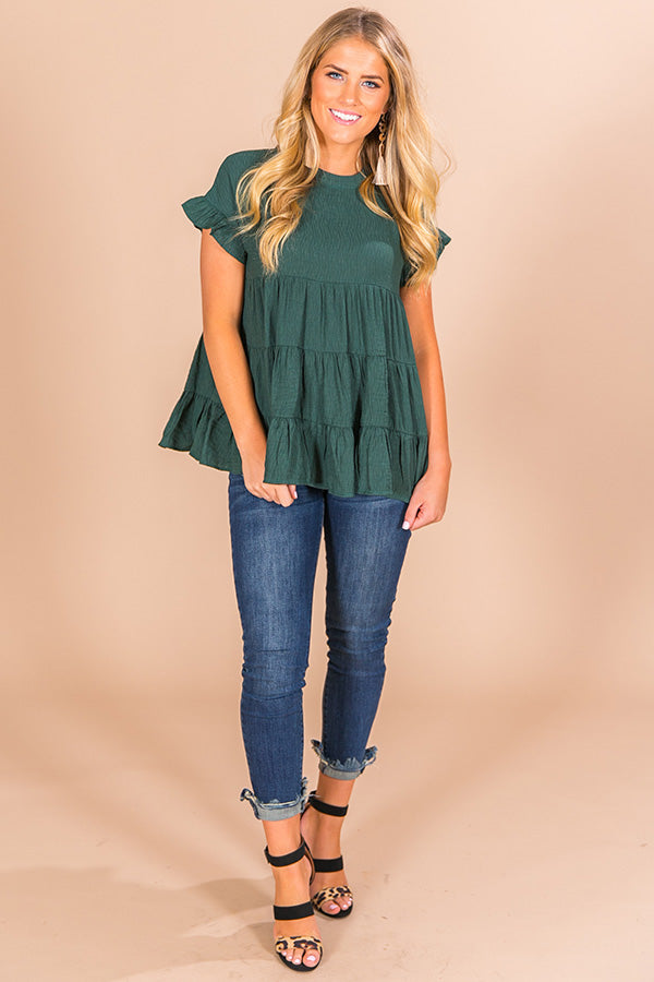Coffee Date Crushin' Babydoll Top In Hunter Green Image - 1