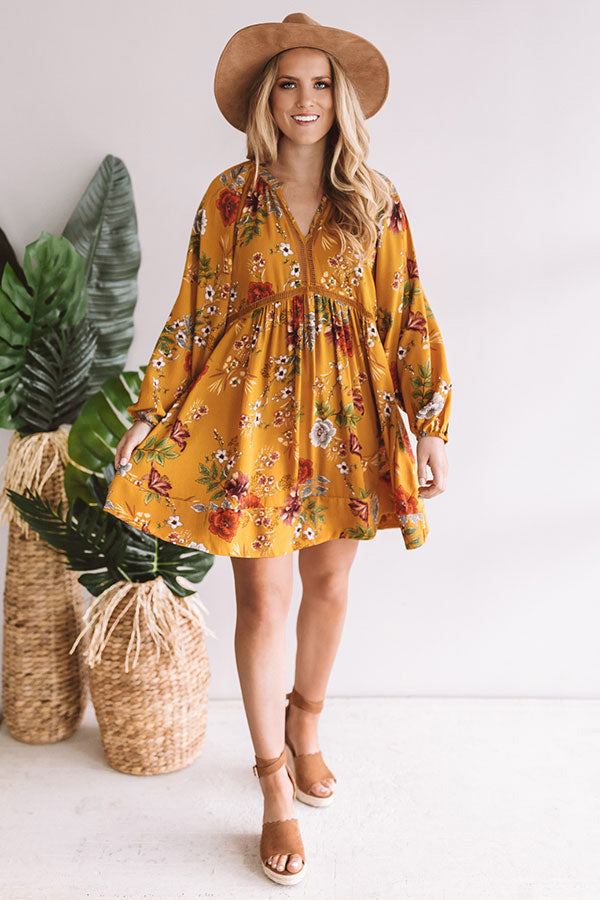 Harvest Happiness Floral Shift Dress in Mustard Image - 2