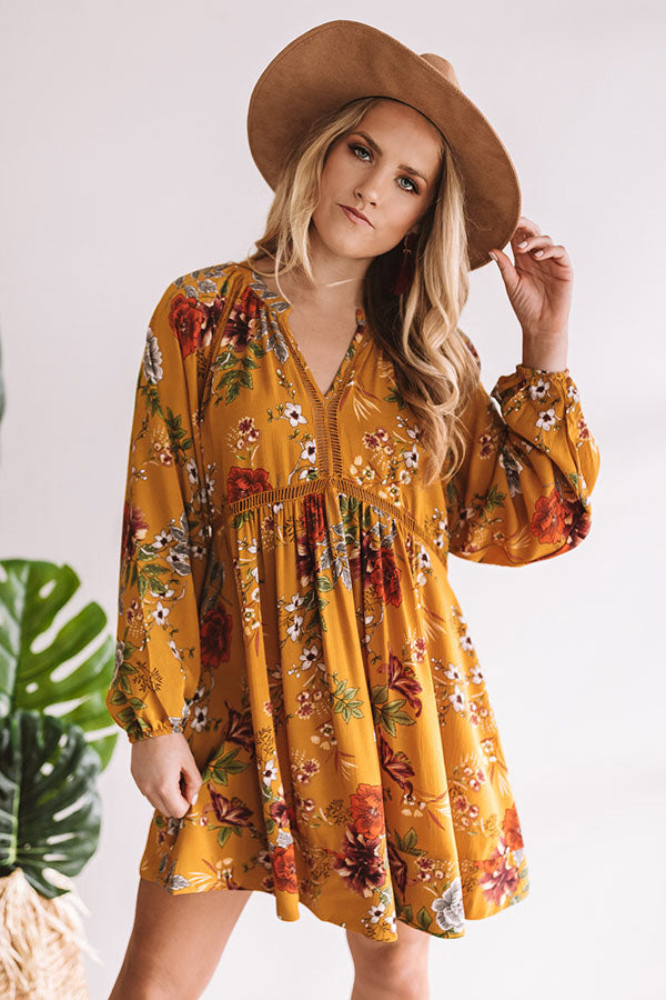 Harvest Happiness Floral Shift Dress in Mustard Image - 1
