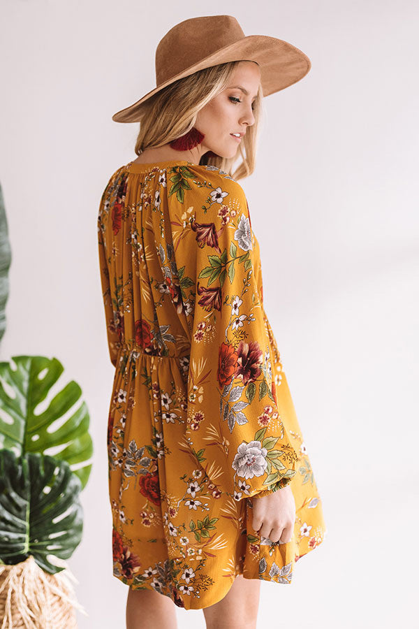 Harvest Happiness Floral Shift Dress in Mustard Image - 3
