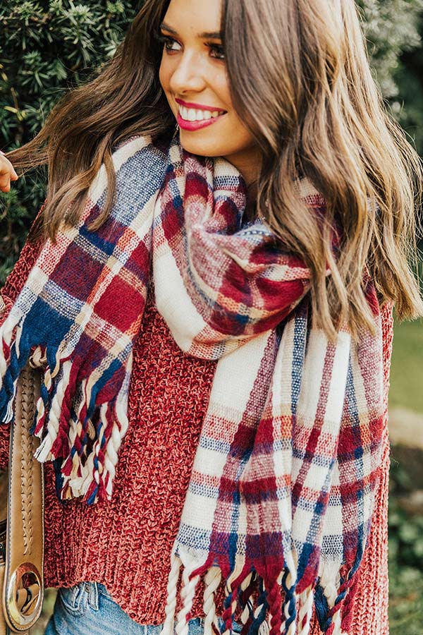 Warm Wishes Plaid Scarf In Merlot Image - 1