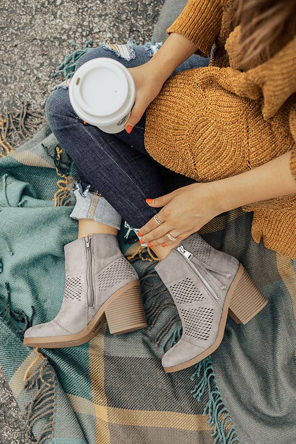 The Noelle Faux Suede Bootie in Grey Image - 1
