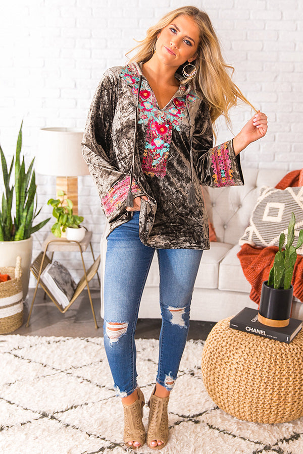 Vino On The Patio Embroidered Velvet Sweater Image - 2