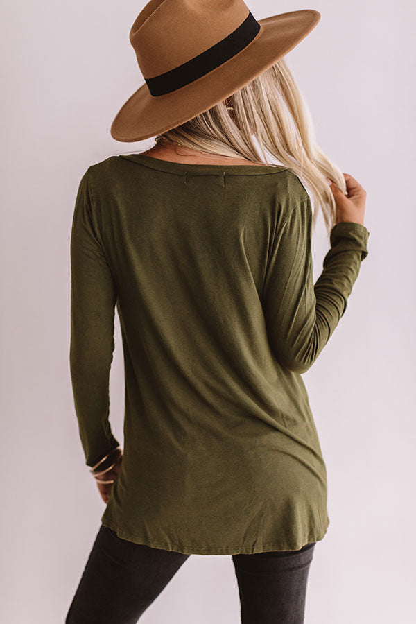 Slopes And Kisses Mineral Wash Shift Tee In Olive Image - 5
