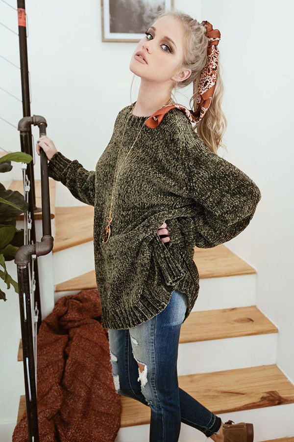 Madison Avenue Chenille Sweater In Olive Image - 1