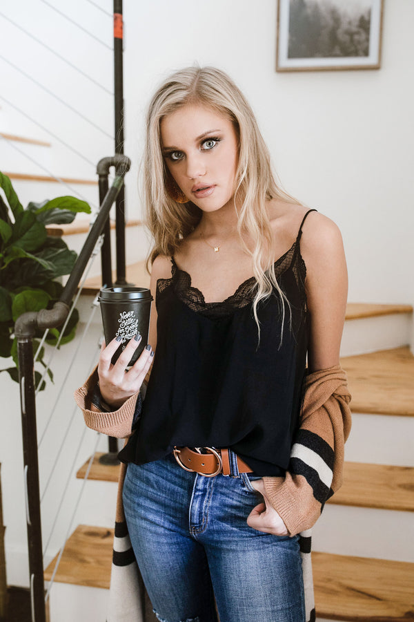 Living In The Limelight Lace Tank in Black