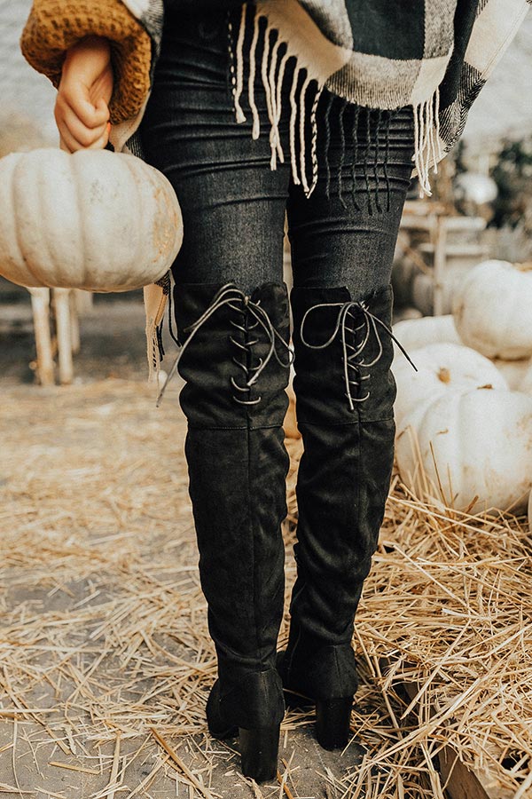 The Aspen Thigh High Lace Up Boot in Black Image - 2