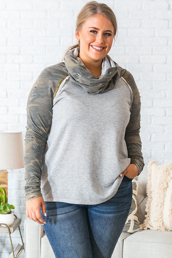 Cabin Vibes Distressed Camo Sweatshirt Image - 2