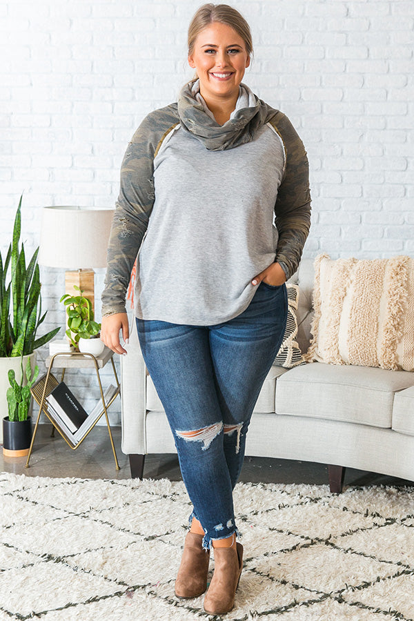 Cabin Vibes Distressed Camo Sweatshirt Image - 1