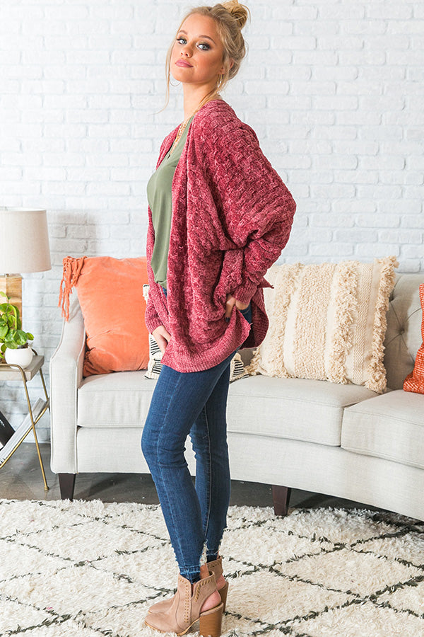 Wine Night Sippin' Chenille Cardigan In Rustic Rose Image - 3