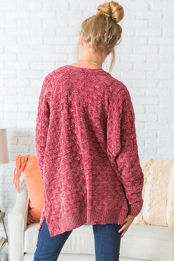 Wine Night Sippin' Chenille Cardigan In Rustic Rose Image - 4