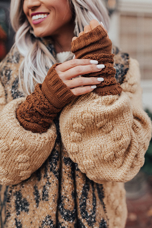 Pretty Cozy Knit Gloves in Chocolate Image - 2