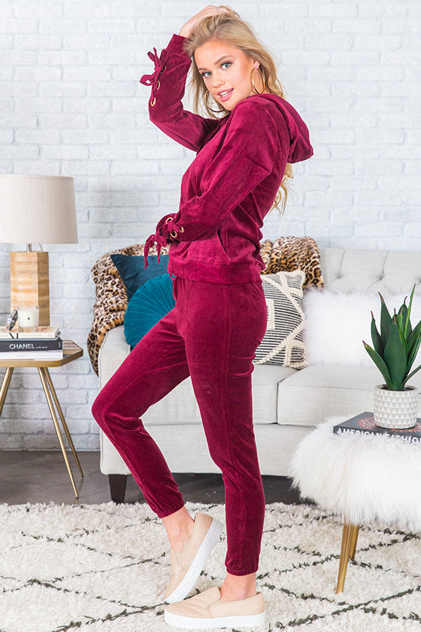 Hot Cocoa & Cuddles Velour Pants In Wine Image - 1