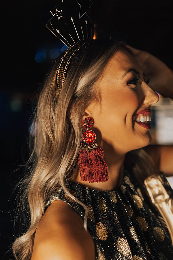 No Strings Attached Tassel Earrings In Wine