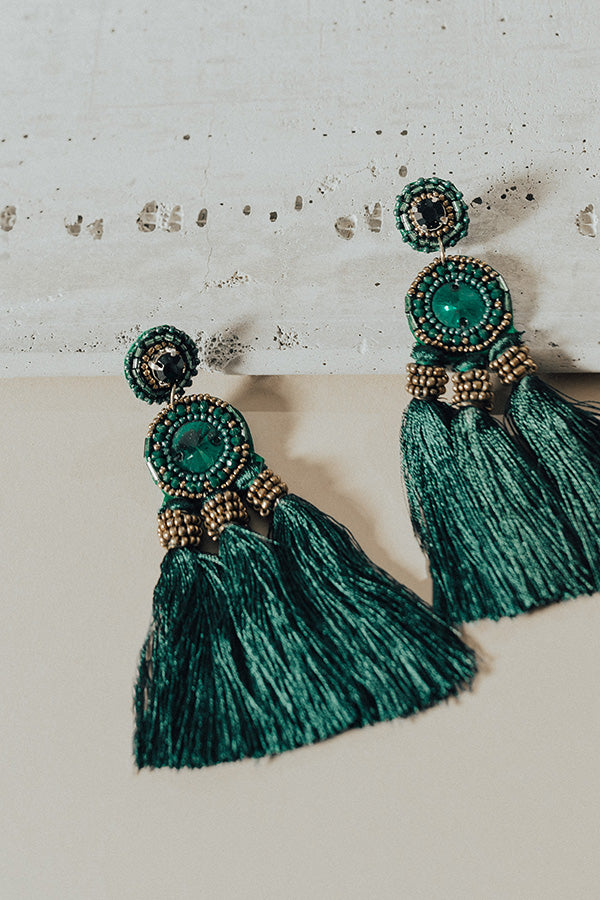 No Strings Attached Tassel Earrings In Hunter Green