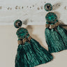 No Strings Attached Tassel Earrings In Hunter Green Image - 1