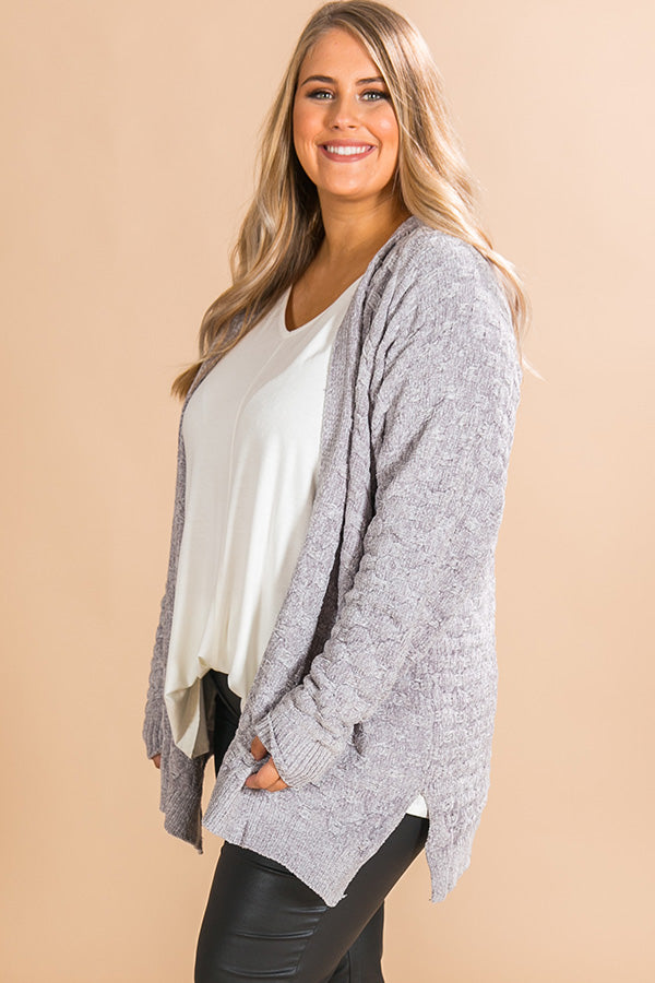 Wine Night Sippin' Chenille Cardigan In Grey Curves Image - 3