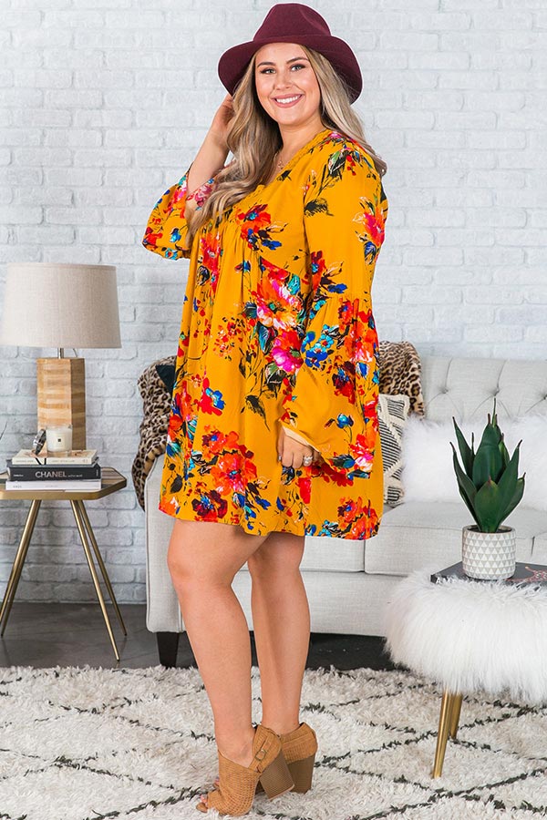 Endlessly Lovely Babydoll Dress In Mustard  Curves Image - 3