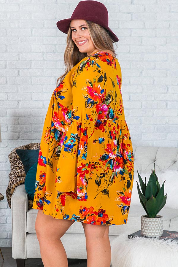 Endlessly Lovely Babydoll Dress In Mustard  Curves Image - 4