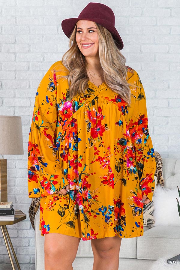 Endlessly Lovely Babydoll Dress In Mustard  Curves Image - 1