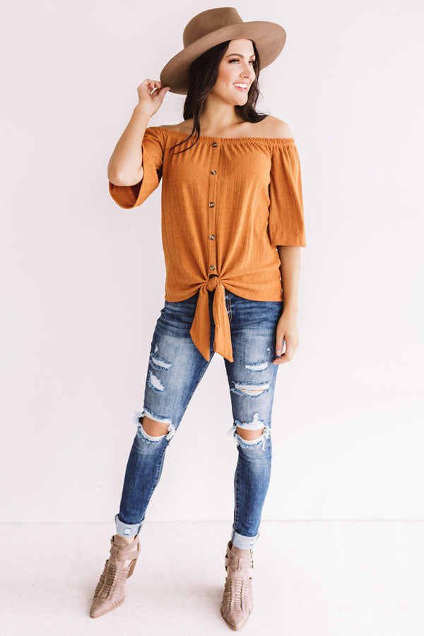 Telluride Retreat Off Shoulder Top In Rust Image - 1