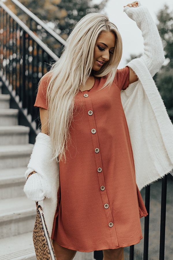 Button Up Bombshell Shift Dress In Pumpkin