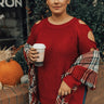 Jetting To Aspen Cold Shoulder Sweater In Red Curves Image - 1