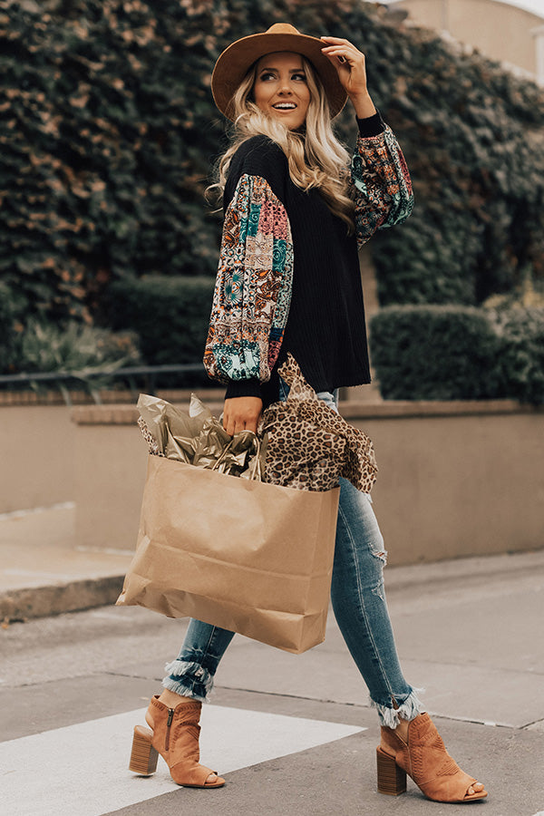 Sipping In Sonoma Waffle Knit Shift Top In Black Image - 2