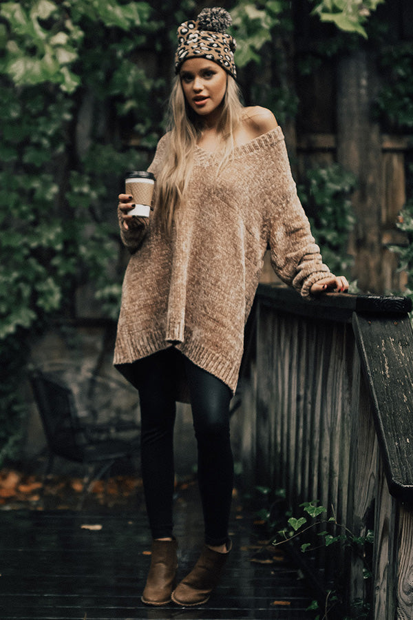 Mocha Moment Chenille Tunic Sweater In Iced Latte Image - 1