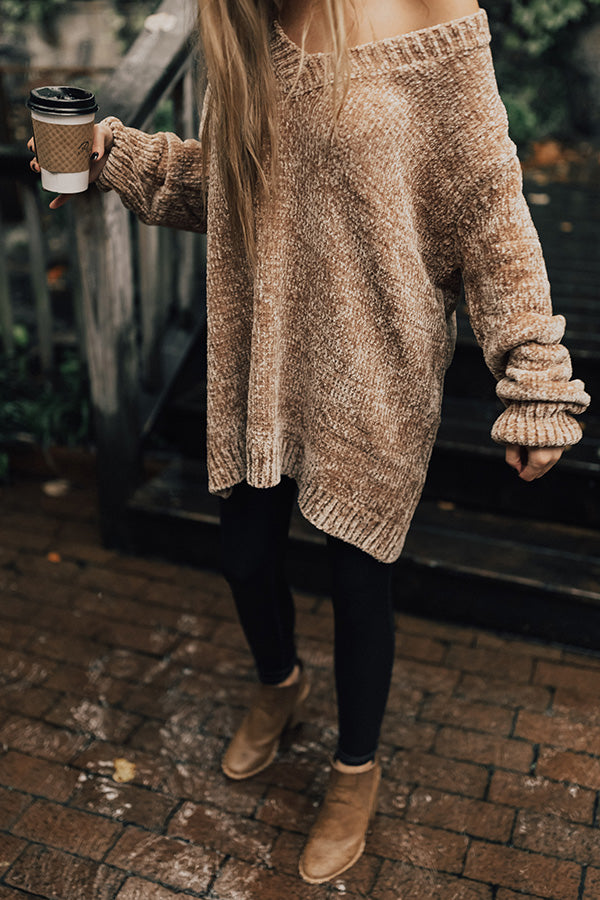 Mocha Moment Chenille Tunic Sweater In Iced Latte Image - 2