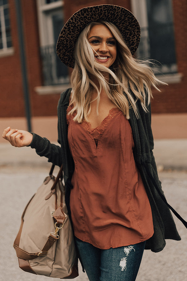 Happy Hearts Lace Trimmed Tank in Rustic Rose