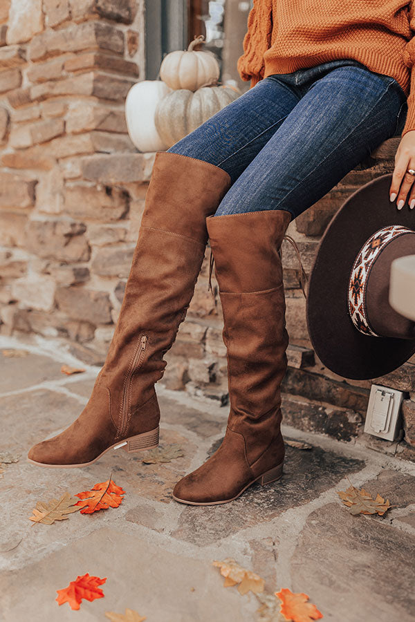 The Victoria Faux Suede Thigh High Boot In Brown Image - 1