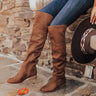 The Victoria Faux Suede Thigh High Boot In Brown Image - 1
