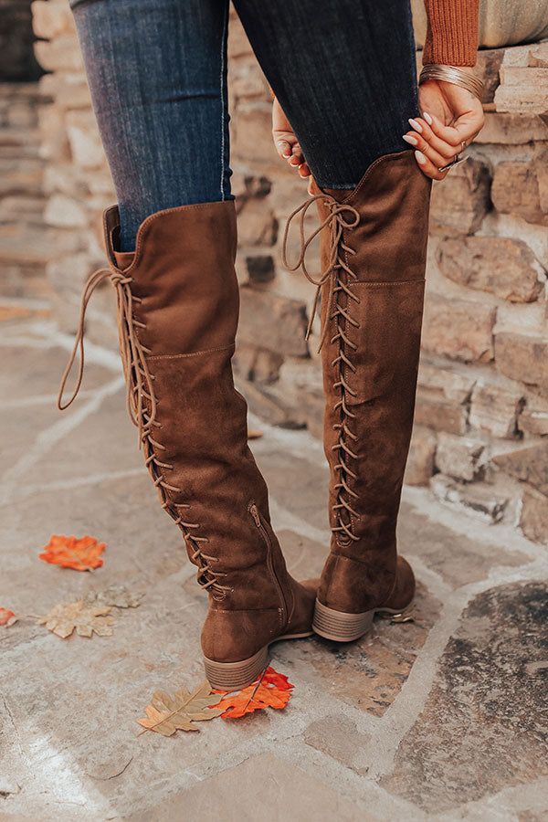 The Victoria Faux Suede Thigh High Boot In Brown Image - 3